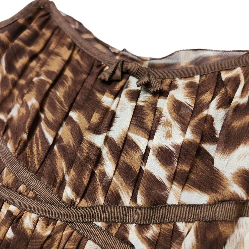 Vintage Y2K I.N.C. Size 4P Small 100% Silk Babydoll Midi Brown Animal Print Bows